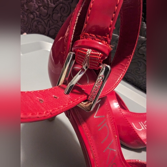 Calvin Klein | red patent ankle strap pointy heels small size 5 .5 - Picture 6 of 10